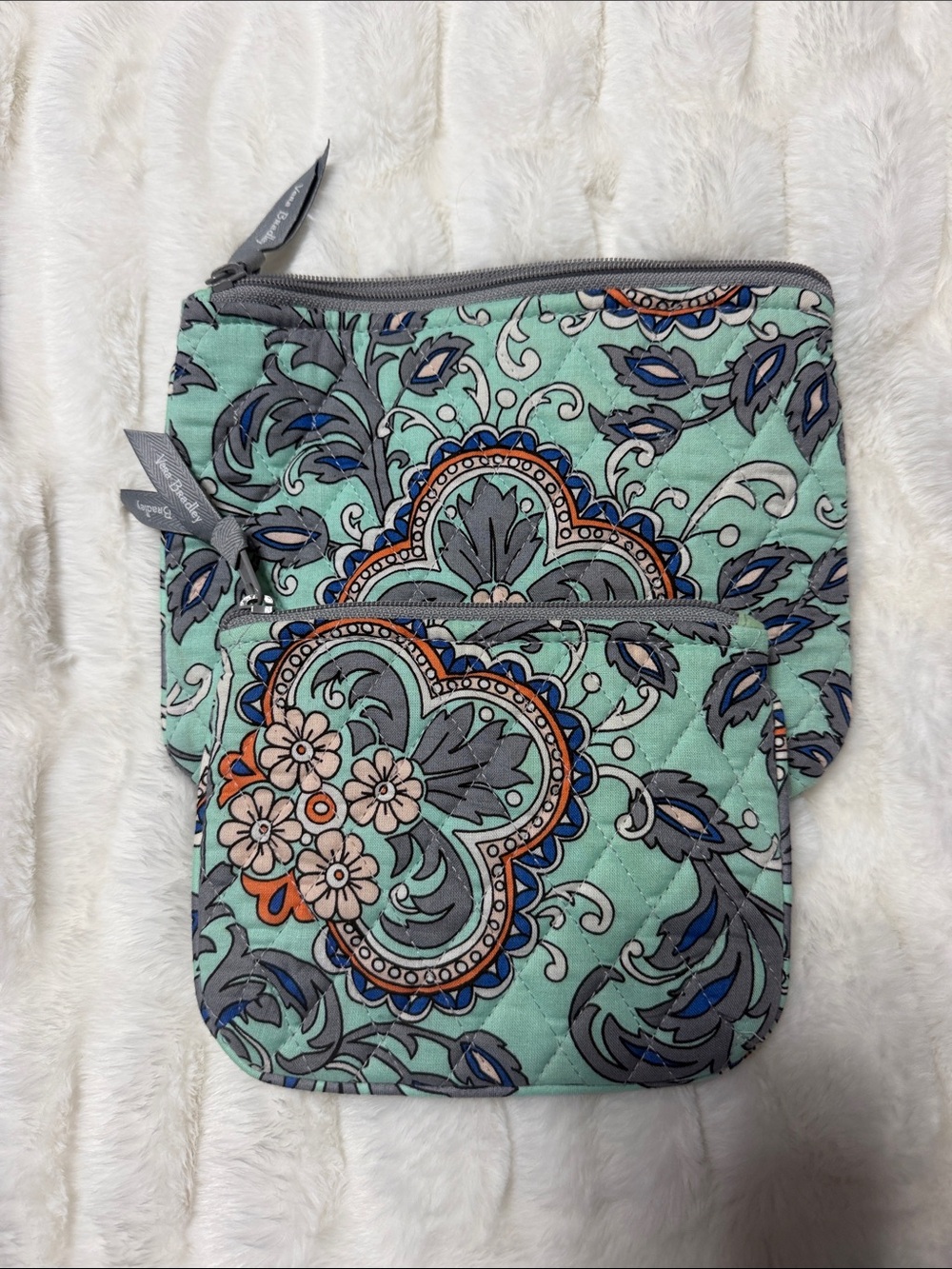 Vera Bradley Mint Floral Quilted Zip Pouch Duo